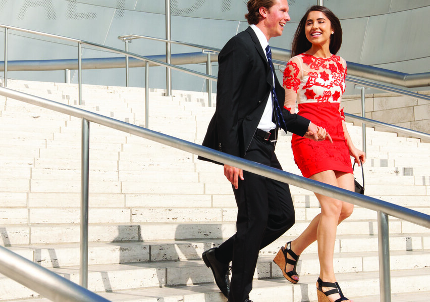 People walking down steps