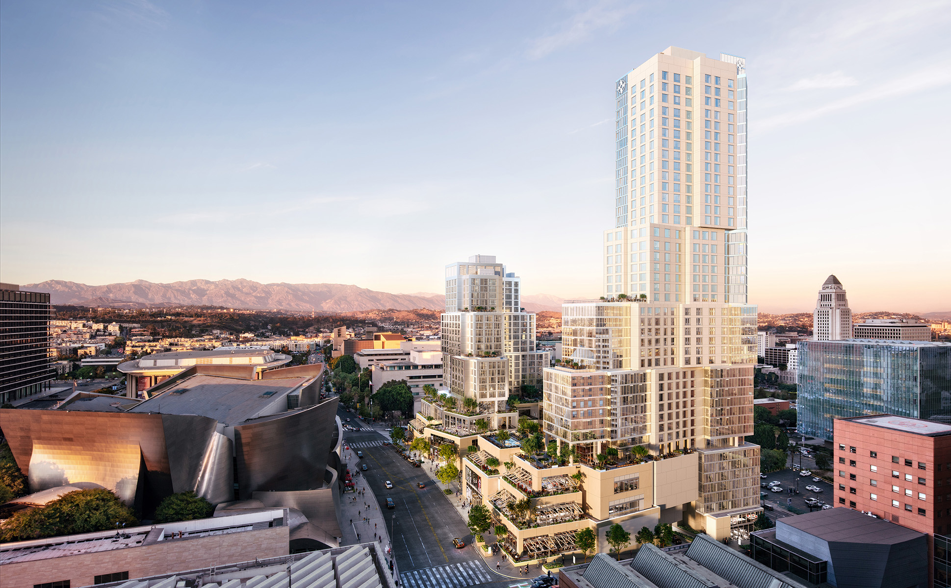 Image of DTLA, Walt Disney Concert Hall and The Grand LA in the Forefront of the Image