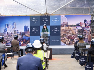 Council Member Hilda Solis speaking at Topping Out